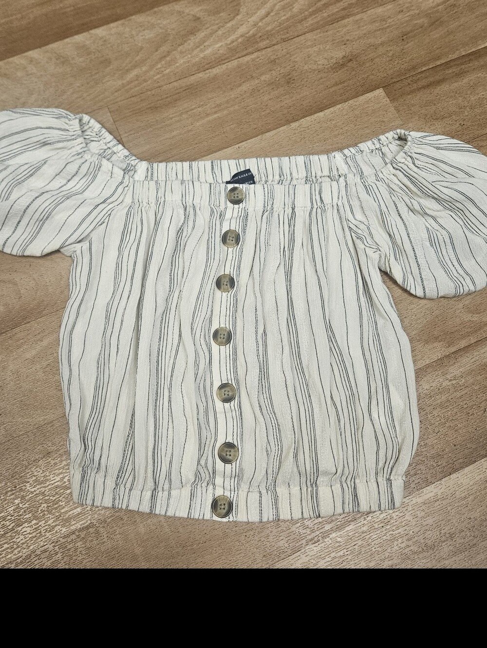 American Eagle Striped Off The Shoulder Puff Sleeve Crop Top XS
